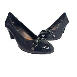 AGL Black Patent Leather Cap Toe Block Heel Pump 39.5